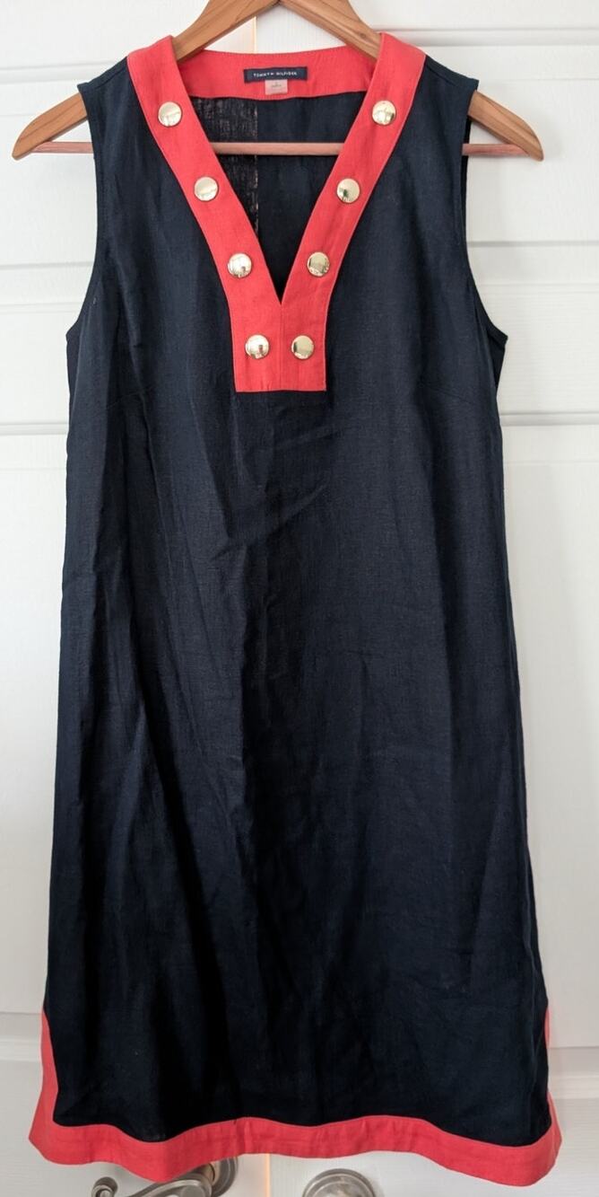 Tommy Hilfiger Navy Pink Preppy Linen Shift Dress